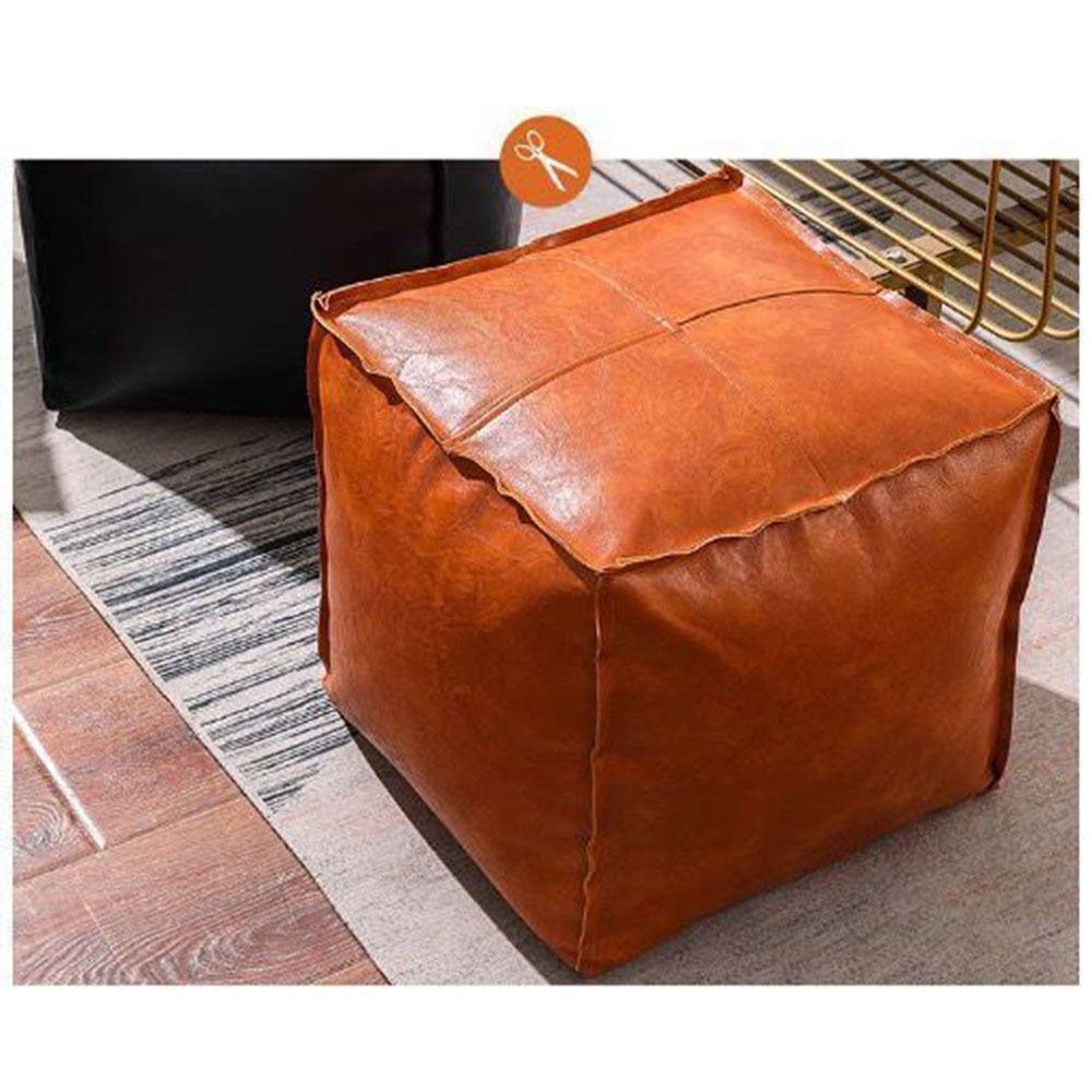 Waterproof PU Leather Ottoman Large Capacity Moroccan Pouf Unstuffed Cushion Cover  Tatami