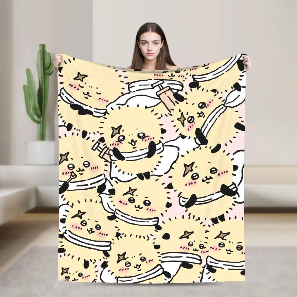 Cute Chiikawa Racco Blanket Fleece Printed Usagi Hachiware Breathable Soft Throw Blankets for Sofa