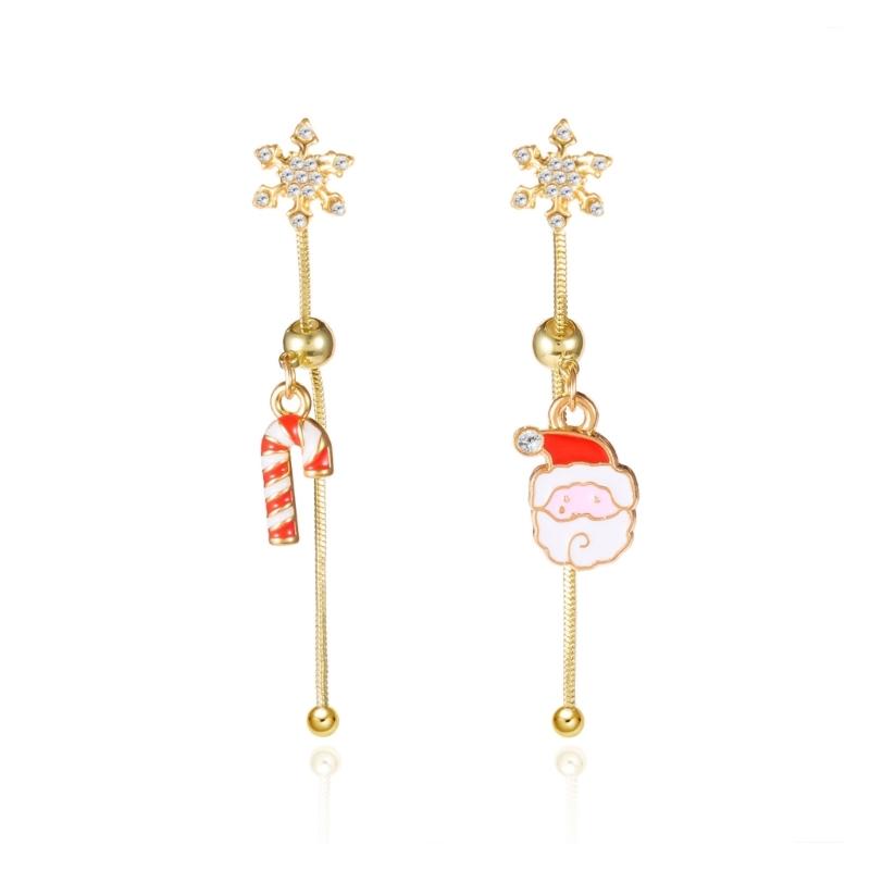 Elegant Asymmetric Christmas Earrings Rhinestones Tassels Dangle Jewelry For Women Holiday Gift Party Accessories