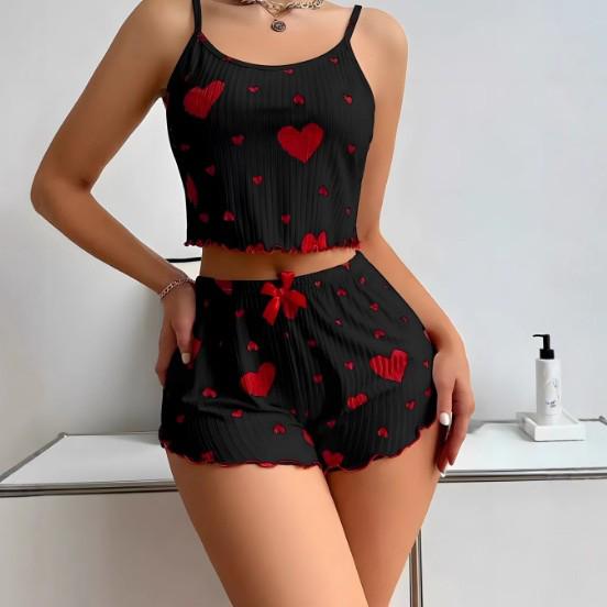 European & American Style Heart-Print Camisole Shorts Pajama Set