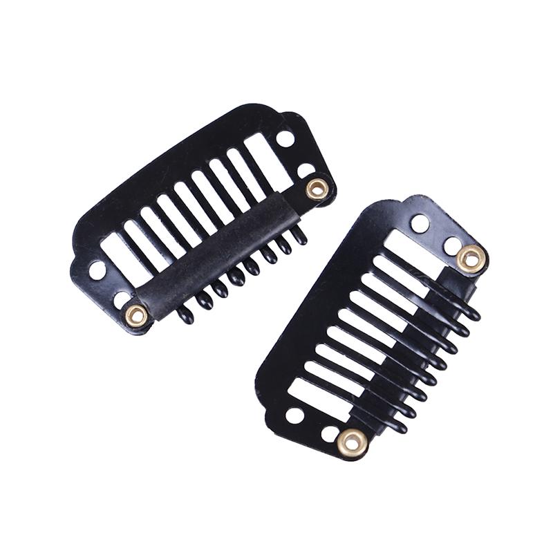 10/100 Toupee Wig Clips Snap Clips W/ Rubber Back Hair Extension Black 8 Teeth