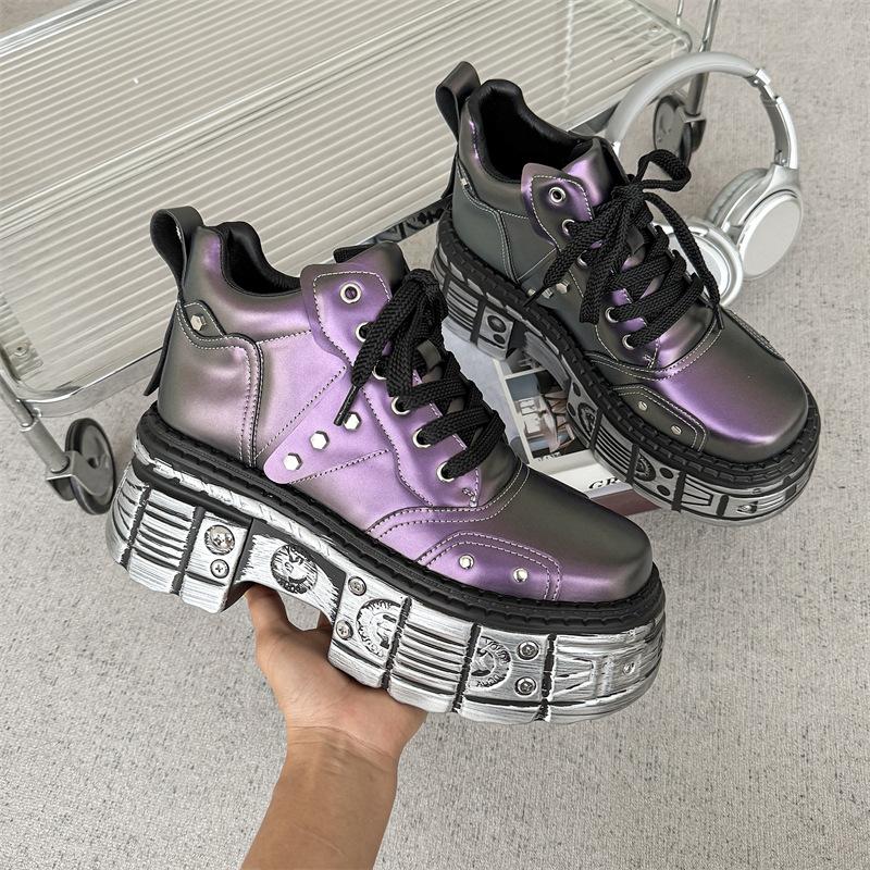 2025 New Trendy Men's Boots Heavy Metal Platform Low-top Punk Small Leather Shoes Dark Locomotive Boots 561201-J