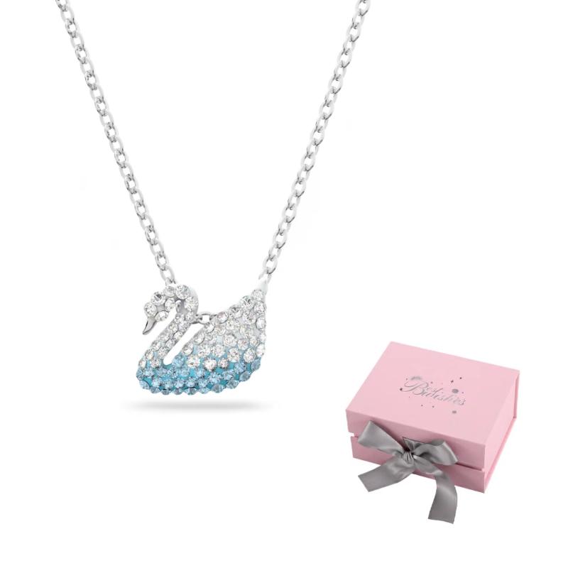 Swarovski Swan Necklaces Womens Blue F ( Fits All)-Pink bow gift box