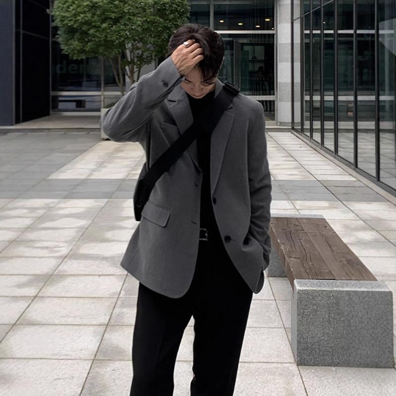 Men's Oversized Casual Blazer - Single Breasted Notched Lapel Relaxed Fit Suit Jacket