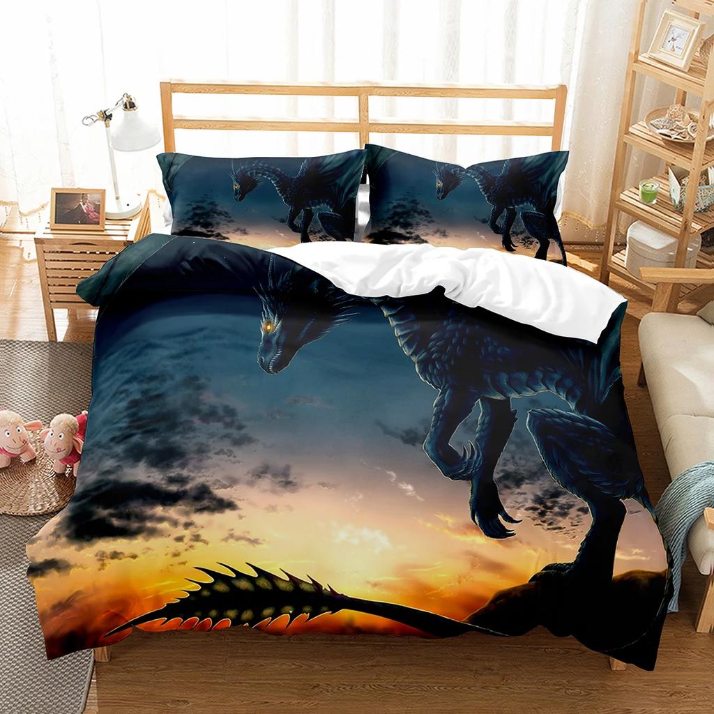 Purple Dragon Duvet Cover Jungle Animals Myths and Legends Dragon Children Boys Children Teens for Bedroom Decoration Queen King