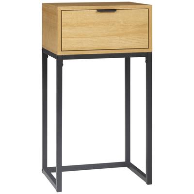 Modern Side Table with Drawer and Steel Legs, 40x30x76 Cm, Natural