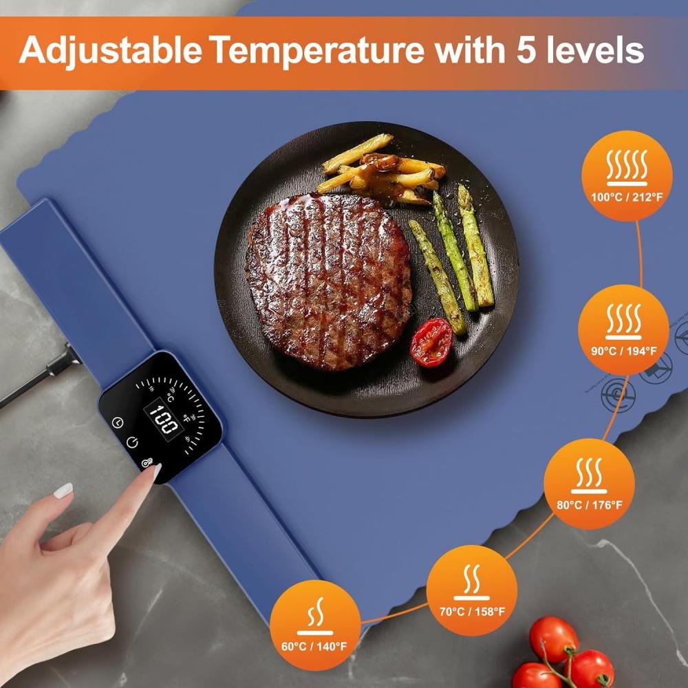 Food Warming Mat – Roll Up Silicon Food Warmer with Fast Heating, 5 Temperature Settings, Auto Shut-Off - for Parties, Buffets, and Home Use