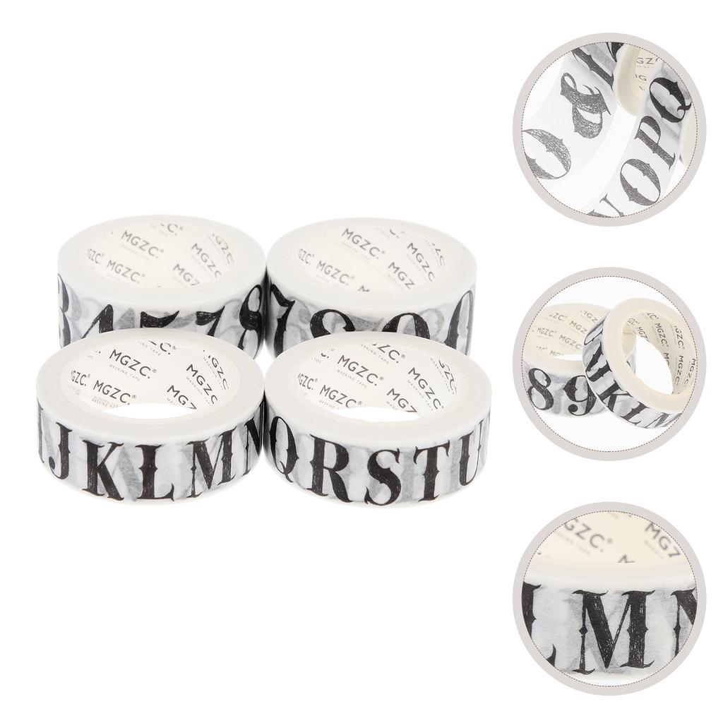 4 Rolls Washi Tape Journal Decoration Scrapbook Decorative Adhesive Decorate Paper DIY Craft Japanese Tapes Alphabet Number