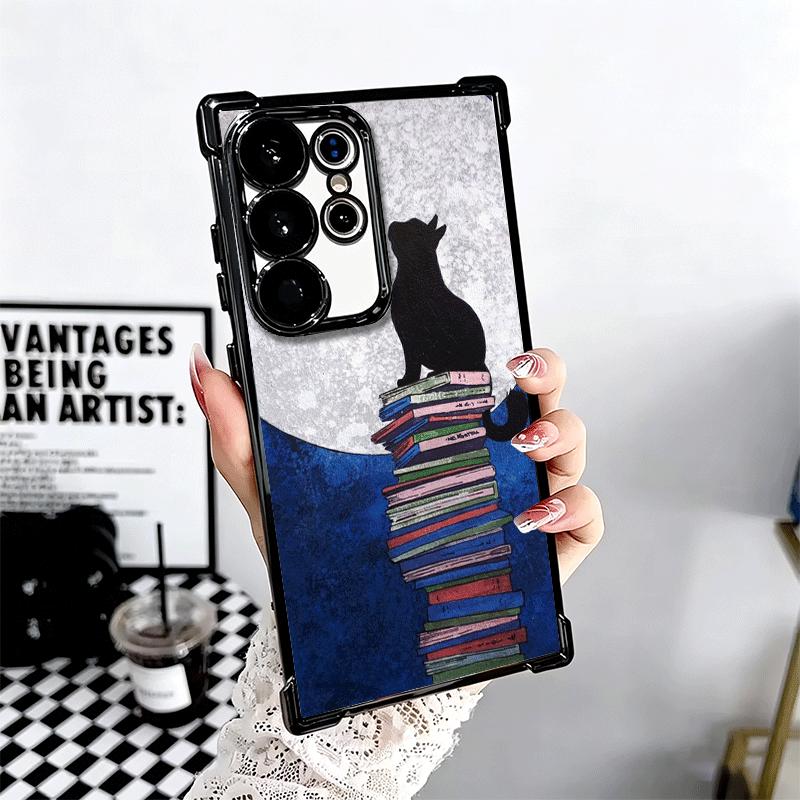 Black Cat Aesthetic Pattern Plating Phone Case For Samsung Galaxy S24 S25 FE S26 Edge S23 Ultra S22 S21 Plus S20 Anti-Fall Airab