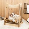 Cat Hammock Swing Wooden Elevated Pet Bed Cats Hanging Swing Resting Bed