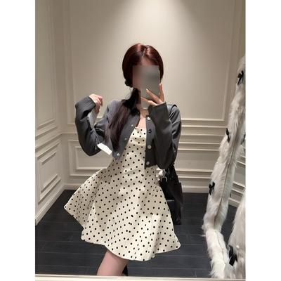 Women's Summer New Seaside Vacation Style Beautiful Short Skirt Women's White Polka Dot Suspender Sleeveless Vest Dress