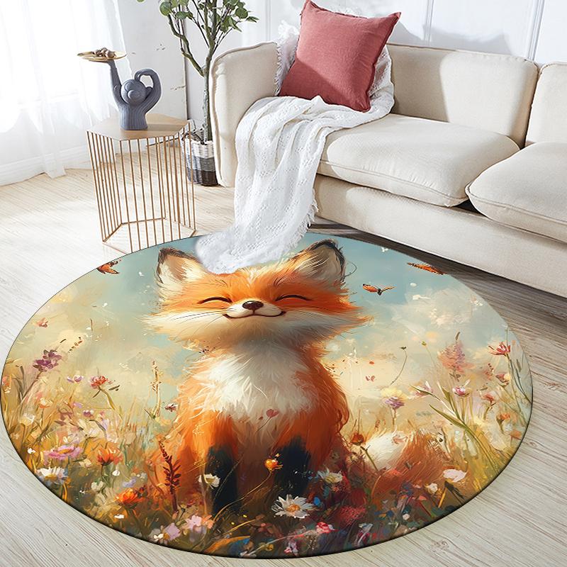 

Cartoon fox pattern round rug,Carpet Rug for Living Room Bedroom Playroom ,Non-slip Floor Mat,Holiday Gifts and Birthday Gifts. 80cmx80cm
