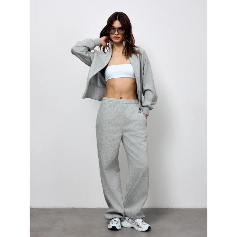 Womens Casual Commute Outfit Long Sleeve Zip Cardigan Loose Pants Set