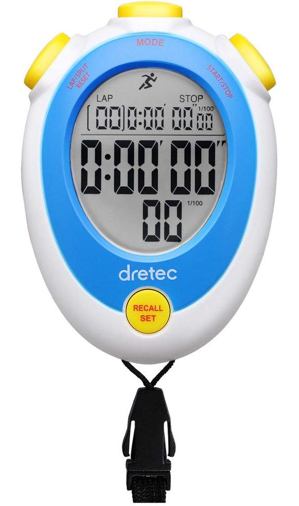 Dretec SW-124AWTDI Stopwatch, Silent, Study Clock, Lap Time, 1/100 Second Split Alarm, Memory, Replaceable Battery, White, 62mm W x 25mm D x 88mm H