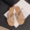 Xiaoxiangfeng Cool Slippers Women's 2025 Summer Korean Version New Outer Wear Fairy Style Lady Beaded Flat Heel Fashion Slippers