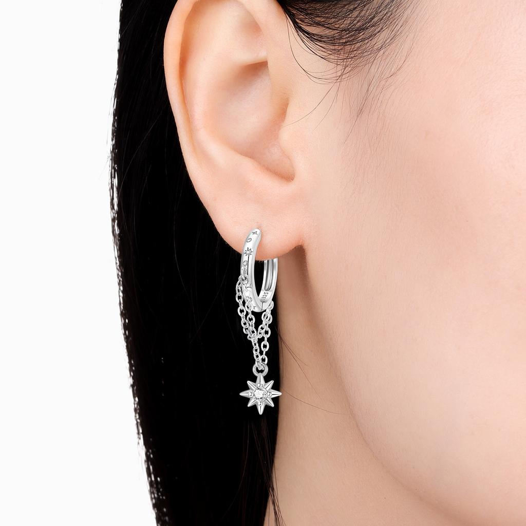 Orstarry 925 Sterling Silver Sparkling Star Tassel Drop Earrings Women Earring Birthday Party Fashion Jewelry Fine Original Gift