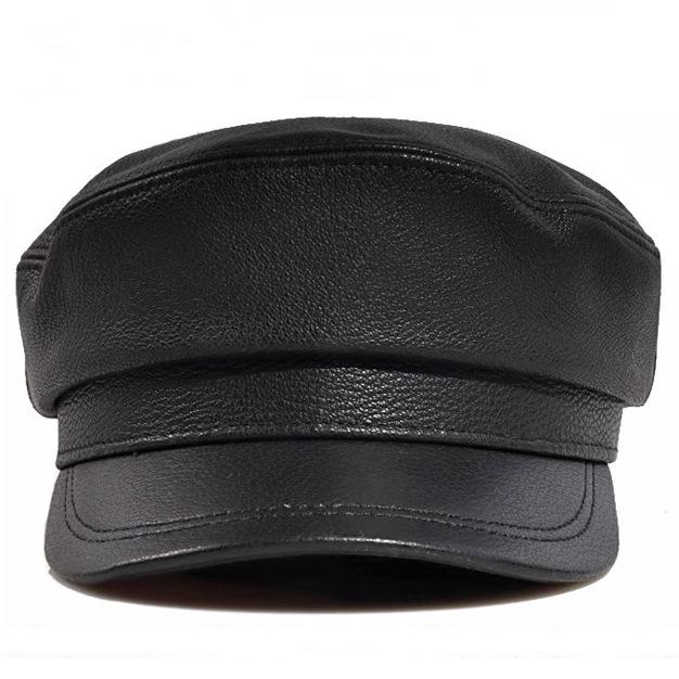 Vintage Genuine Leather Flat Cap: Men's Retro Sheepskin Hat for Spring & Autumn