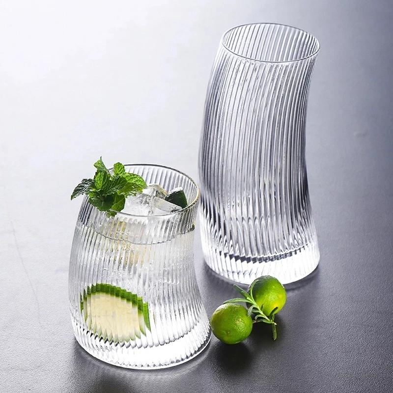 450ml/300ml Glass Cup Sail Shaped Rolling Vertical Transparent Tea Juice Glass Beer Can Milk Drink Cups Breakfast Mug Drinkware