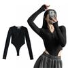 Ribbed Knit Leotard Body [WinsGreat] Women's Long-Sleeve V-Neck Bodysuit, Top, Jumpsuit, Shaper, Innerwear, Sexy, Cute, Slimming, Breathable,