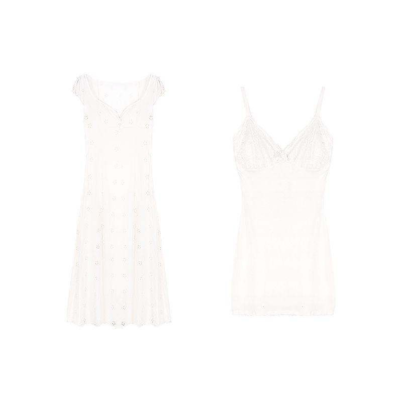 

Kumikumi Silm Dress Summer Graceful Embroidery Apricot (with strap) L