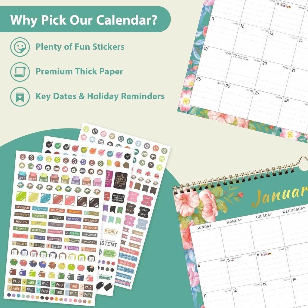 2026 Wall Calendar, Monthly Wall Calendars, Jan 2026 - Jun 2027, Desk Planner (8.5" x 11"), Hanging for Home, School, Office Supplies