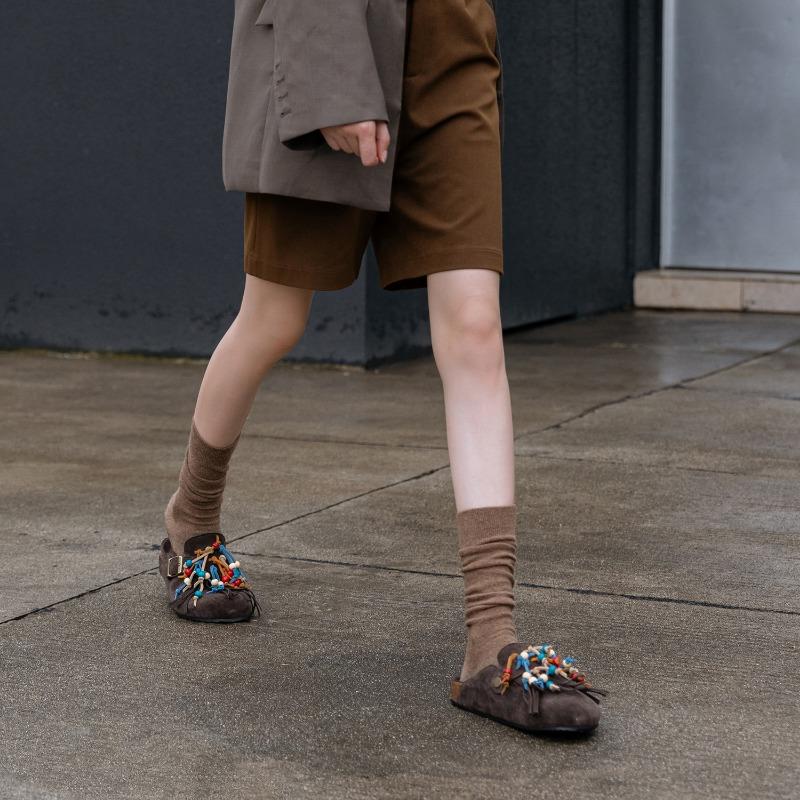 

Версия из коровьей кожи ручной работы с бисером, бахромой, летние полусабо на мягкой толстой подошве, маленькие коровьи анти-бархатные сумки-сабо для женщин 40