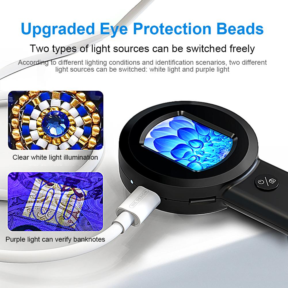 2‘’ Digital Microscope 100X Zoom Magnifying Glass with 8 LED Light Rechargeable Illuminated Magnifying Glass for Seniors Reading