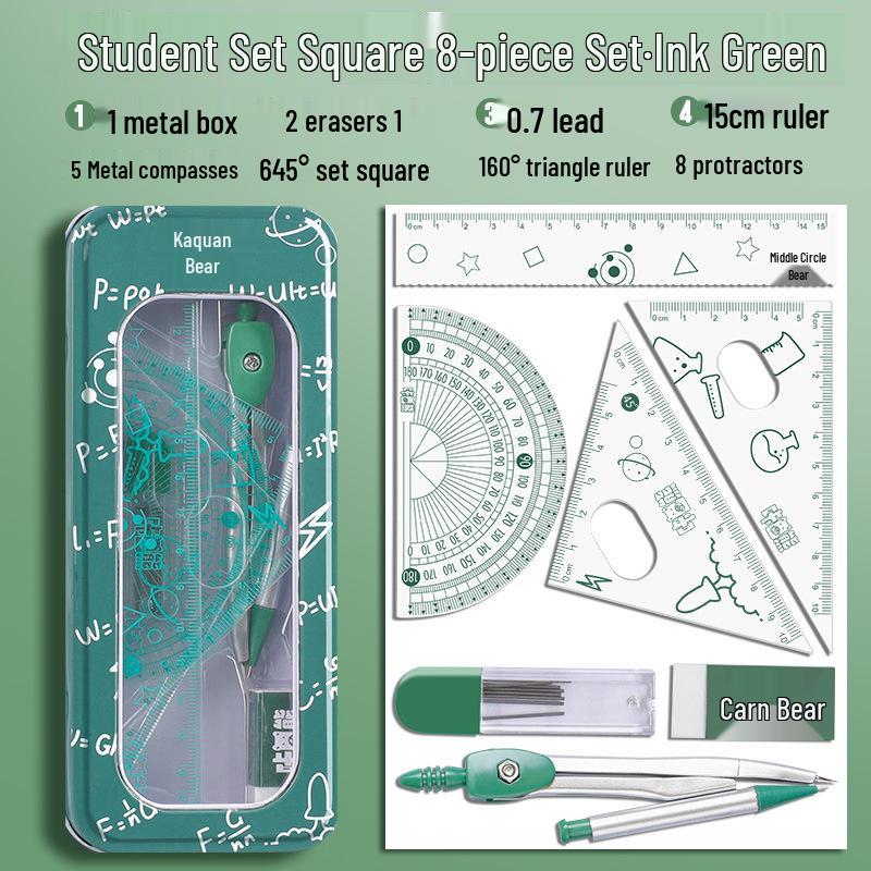 

Kaba Bear Student Set: Triangle Ruler & Compass for Engineering & Drafting. Portable & Professional Measurement Tools.
