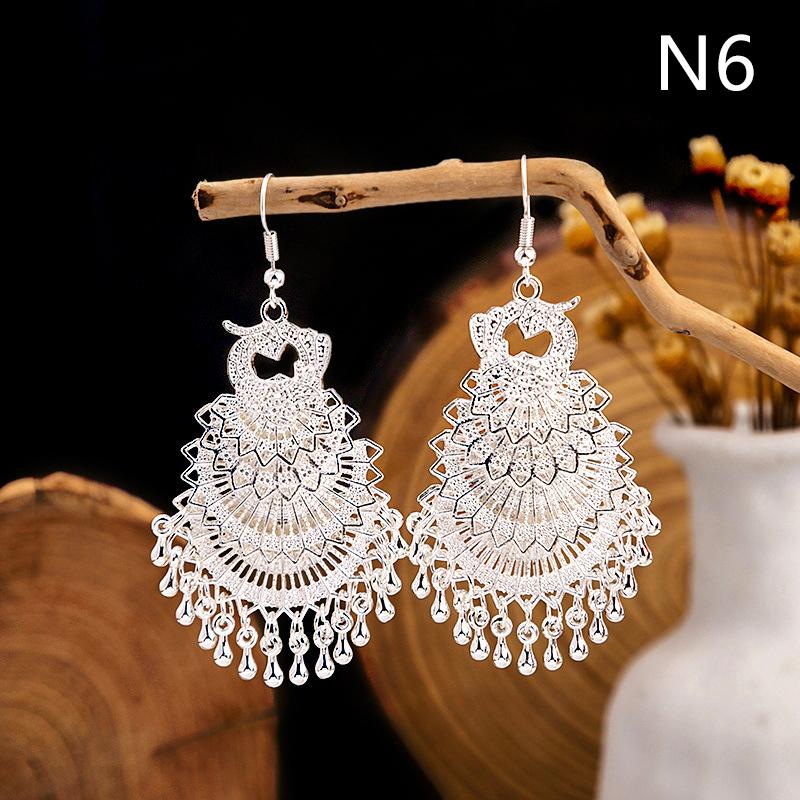 1Pair Peacock Earrings For Women Ethnic Earrings Pendientes Boho Bell Tassel Vintage Broncos Jewelry