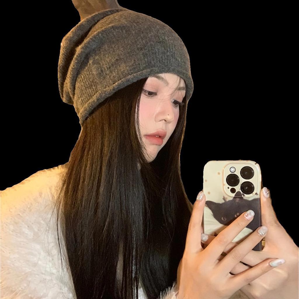 Curled wool cold hat Internet celebrity hat women's autumn and winter plush knitted face small pile hat big head circumference head hat