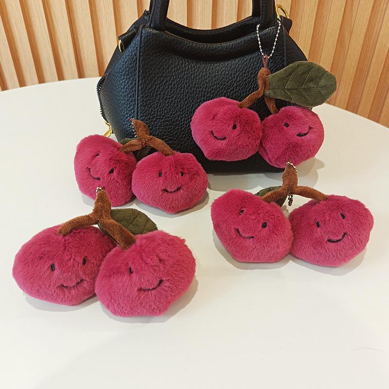 Fun and Cute Cherry Plush Keychain Pendant Simulated Fruit Doll Couple Doll Backpack Hanging Decoration