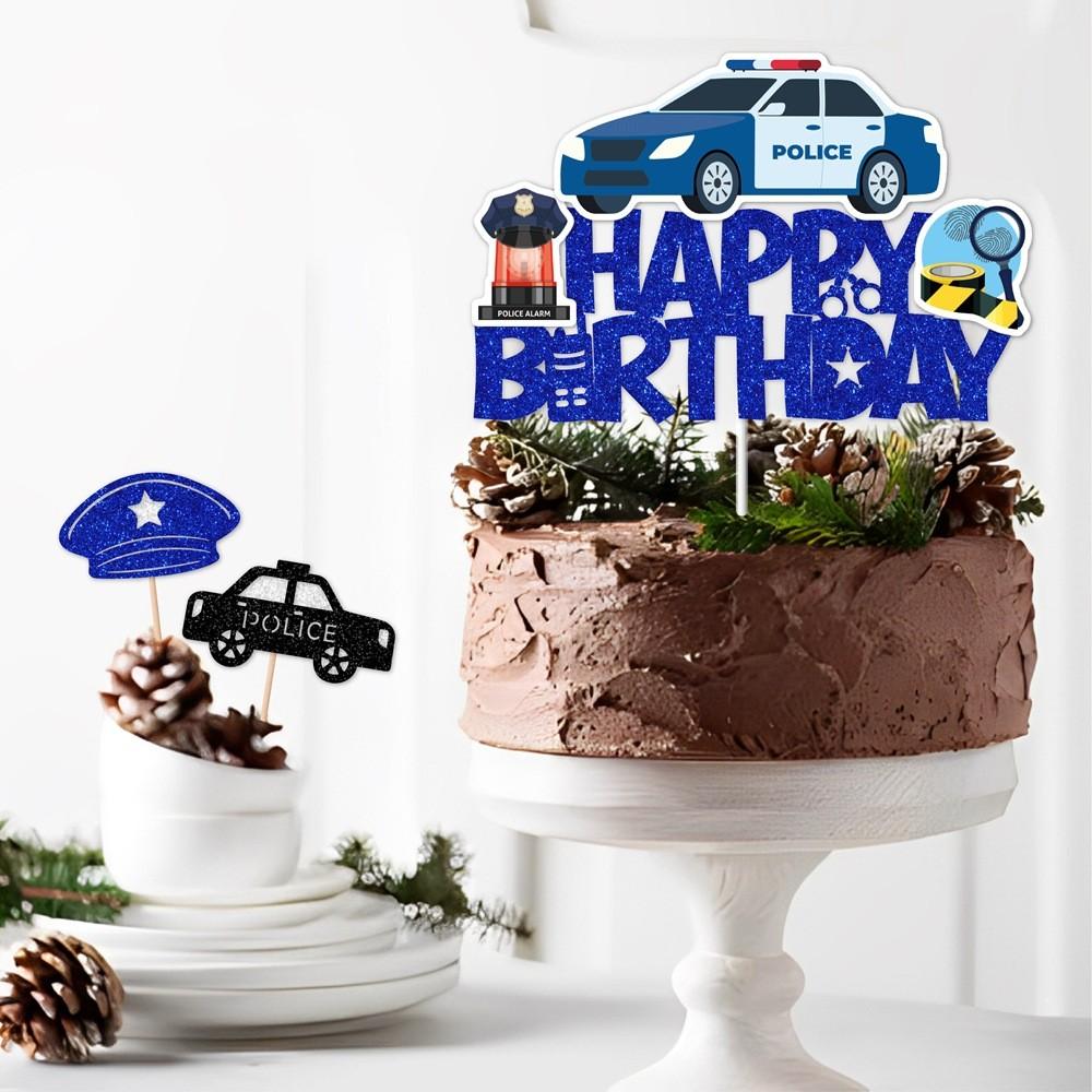 Police Birthday Cake Decor Plugin Pack With Paper Insert For Party And Photo Props