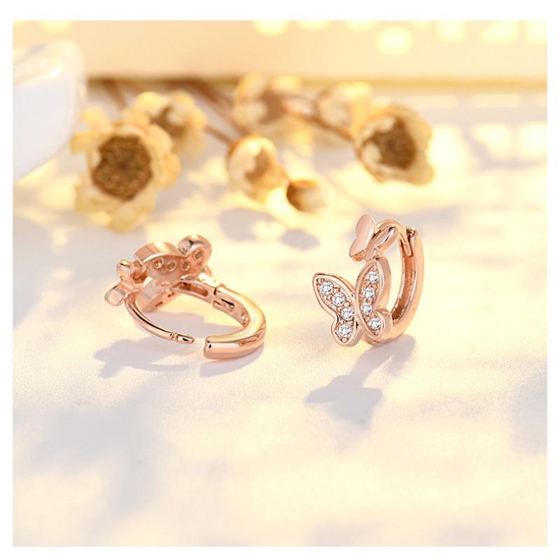 Women Fashion Plated S925 Silver Butterfly Zircon Buckle Earrings For Ladies