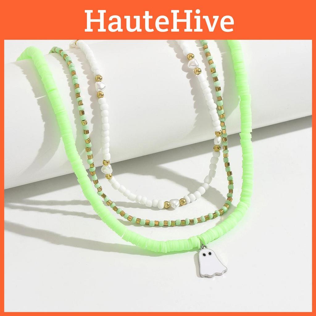 Halloween Themed Boho Necklace With Cartoon Ghost Beads And Adjustable Length For Women