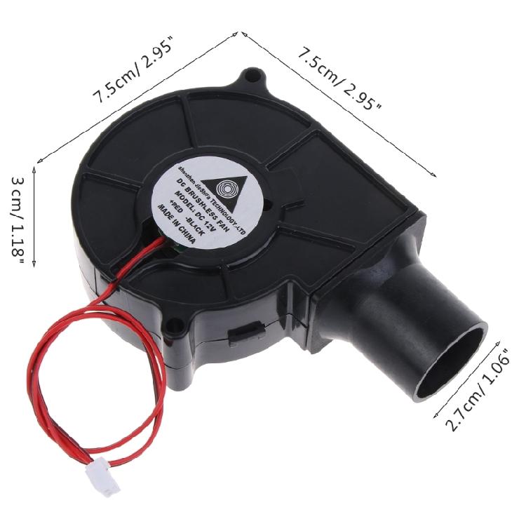 7530 Air Blower Fan 12V 0.3A Large Air Flow 2500R 2Pin Cable Fan for BBQ Camping