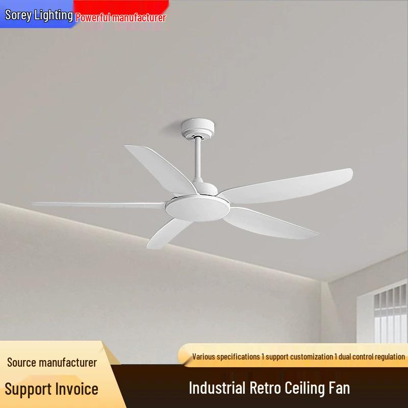 Nordic High Power Ceiling Fan with Inverter - No Light, Retro Design for Restaurants and Living Rooms.
