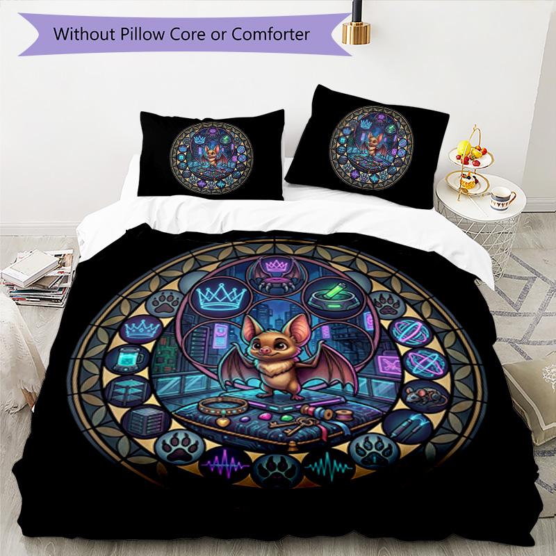 Cyber Bat Kingdom Pattern Bedding,Quilt Set Quilt Cover Pillowcase Home Birthday Gift (1 * duvet cover + 2 * pillowcase, without core)