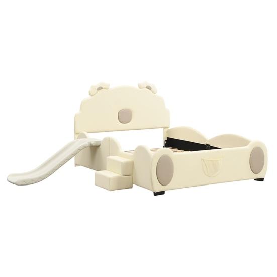 Bear Bed Shape Cartoon with Slide Ladder Ergonomic Design Strong Girl Load Bearing Wood Slat Support Bedroom Furniture