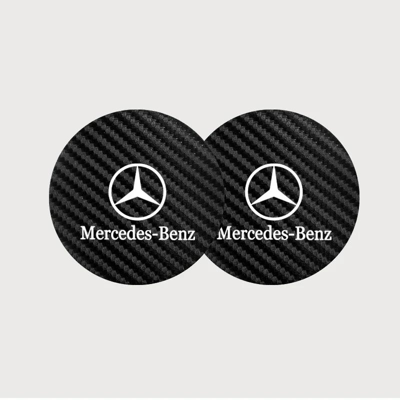 DDJ2   2Pcs Car Interior Leather Coaster Anti-noise Water Cup Pad For Mercedes Benz AMG W203 W206 W220 W205 W211 GLC W212 W201 GLE W210