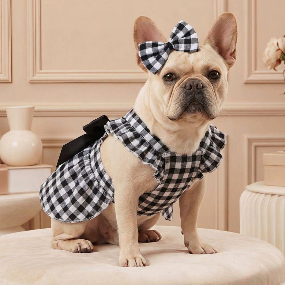 Bow Headband Cat Dog Princess Dress Polka Dots Printing Pet Dress Cute Pet Skirts  Spring Summer