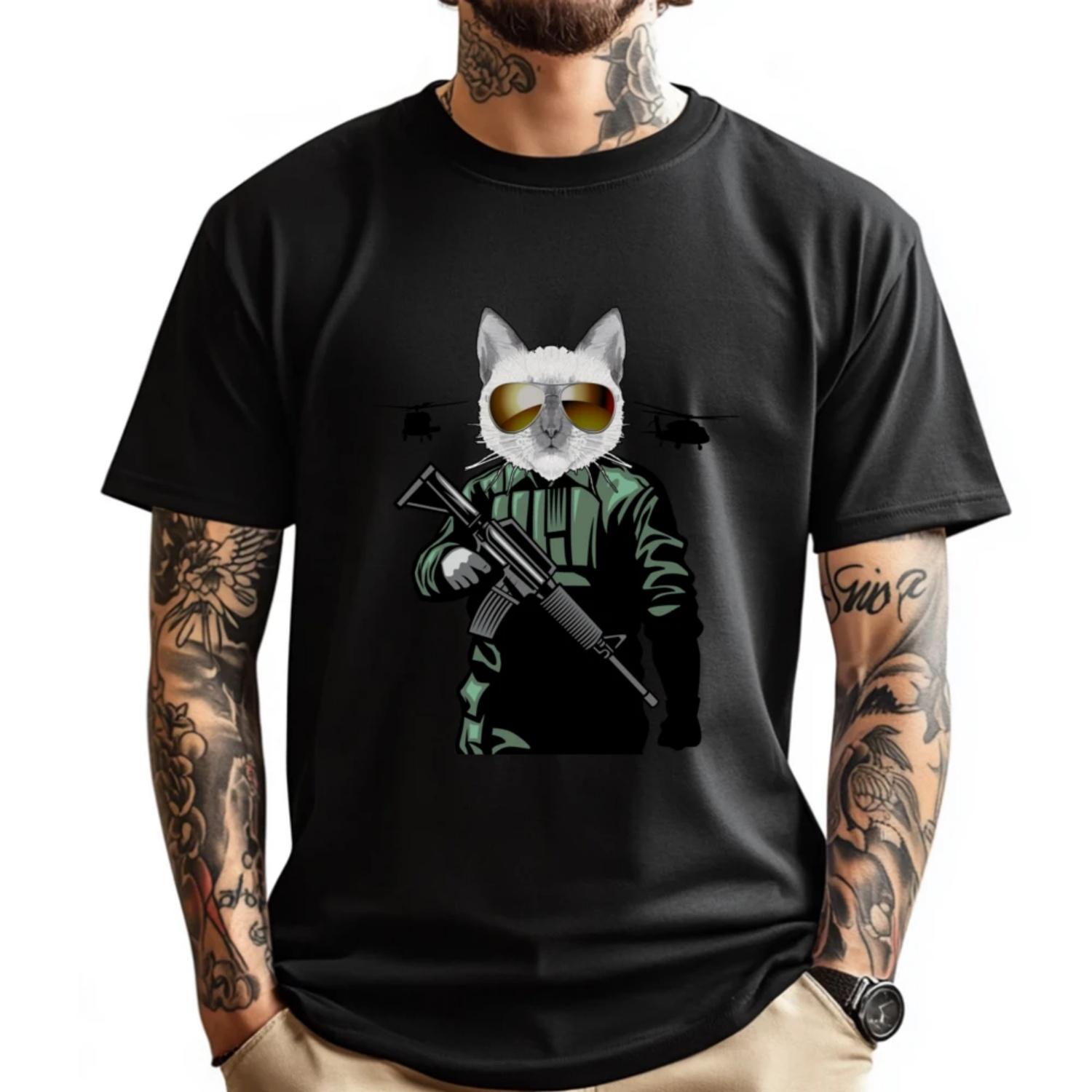 

Cat Warrior Fighter For The Greater Good And Saving Camisetas Limited Time Special Oversized T Shirt Men Big And Tall Figures S чёрный