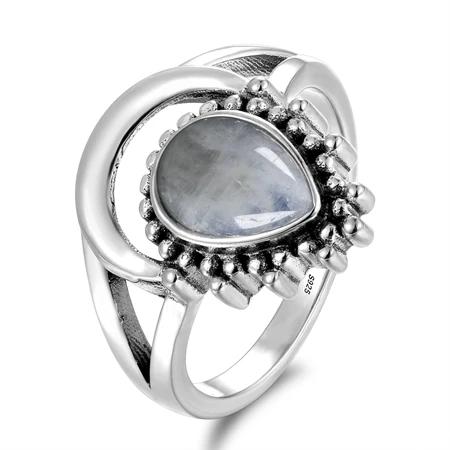 New Vintage  CopperJewelry Finger Rings For Men Women 7x9MM Water Drop Natural Moonstones Weeding Anniversary Party Gifts