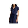 Polo Ralph Lauren Solid Color Belted Polo Collar A-Line Short Sleeve Dress Women dresses Dark-Blue WMPODRSNFA20247-410
