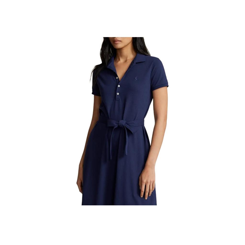 Polo Ralph Lauren Solid Color Belted Polo Collar A-Line Short Sleeve Dress Women dresses Dark-Blue WMPODRSNFA20247-410