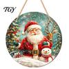 Cute Elk Holiday Ornaments 2D Christmas Wooden Door Hanger Ornaments, Santa Snowman Reindeer Welcome Wall Home Entrance Accents Sign, Rustic Farmhouse