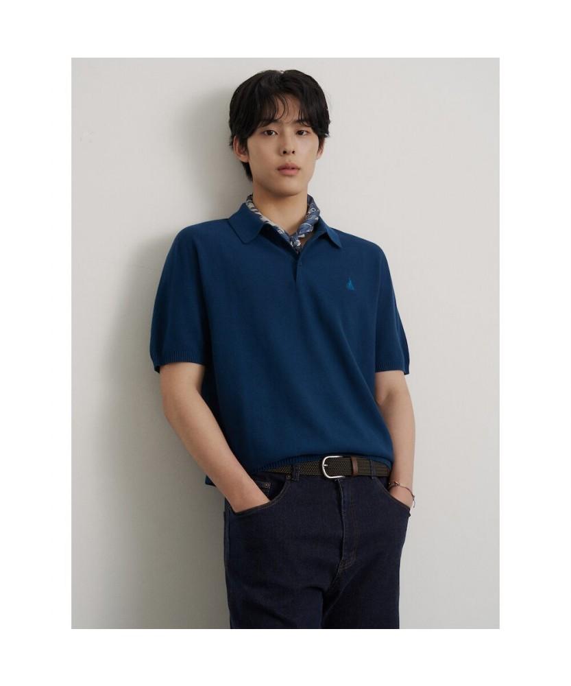 Binpolmen Cotton Silk Collared Neck Knit Blue
