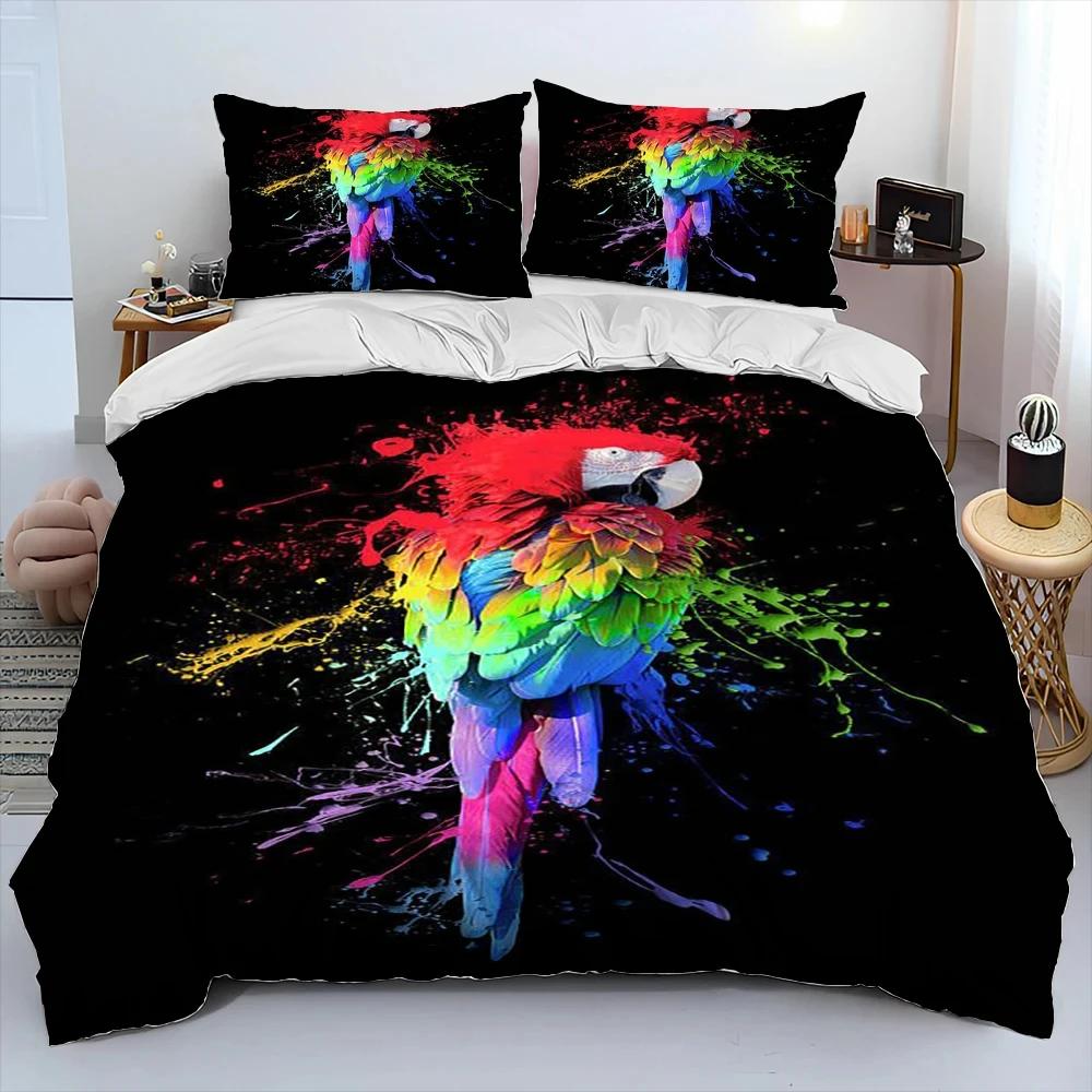 Colorful Parrot Macaws Birds Comforter Bedding Set,Duvet Cover Bed Set Quilt Cover Pillowcase,King Queen Size Bedding Set Adult