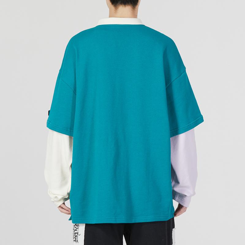 Puma Team Badge Polo Long Sleeve Logo Print Mock Two-Piece Polo Shirt Men tops Peacock-Green 677381-85