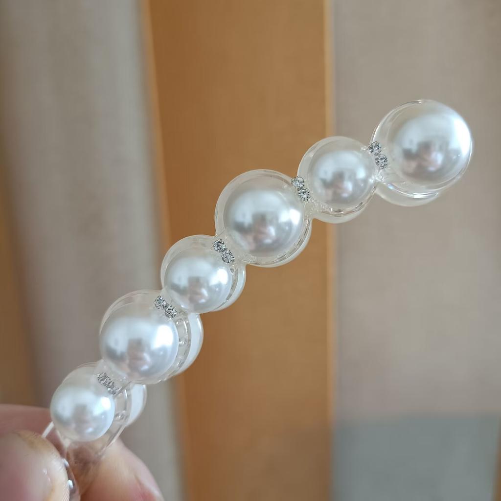 Pearl Banana Clip, Flat-Clip Elegant Headpiece, Vertical Ponytail Hair Clip, Simple Style Hair Accessory