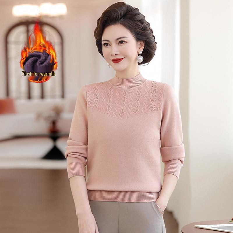 Mom's Velvet Knitwear: Autumn/Winter Warm Sweater for Middle-Aged & Elderly Women